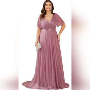 Ever-Pretty Plus Women's Plus Size 24 V-Neck Long Shimmery Flutter Sleeve